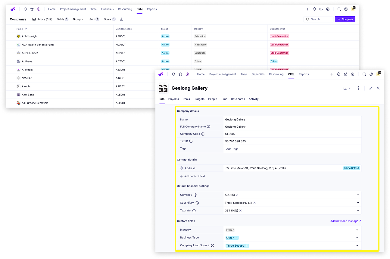 New client setup in Productive CRM